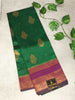 Green & Dark Pink Semi Cotton  Silk Saree with Golden Zari Border
