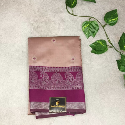 Lavender & Purple Semi Cotton Silk Saree with Silver Zari Border