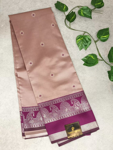 Lavender & Purple Semi Cotton Silk Saree with Silver Zari Border