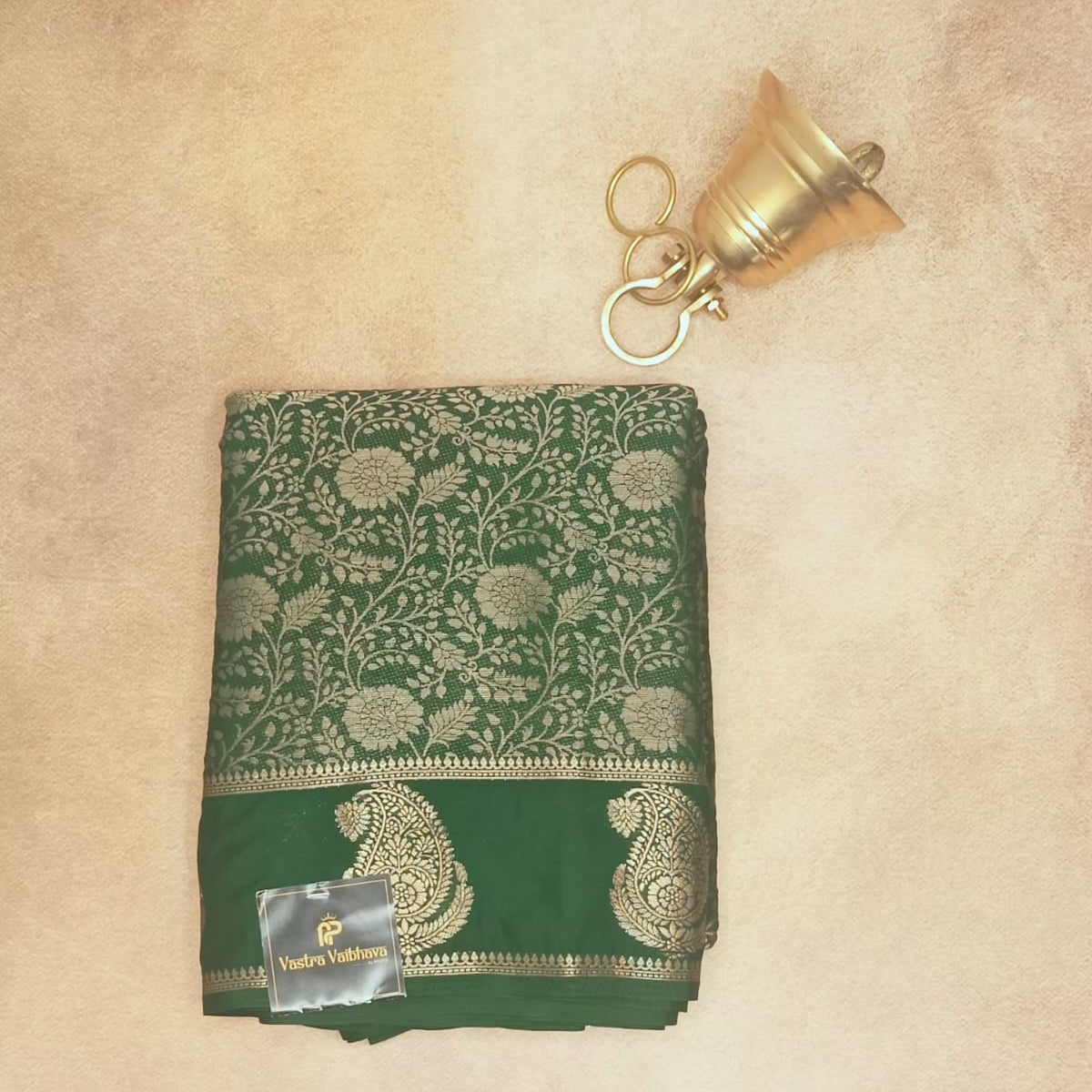 Semi Crepe Brocade Silk Saree –Bottle Green