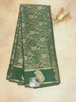 Semi Crepe Brocade Silk Saree –Bottle Green