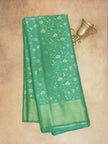 Semi Crepe Brocade Silk Saree – TEAL GREEN