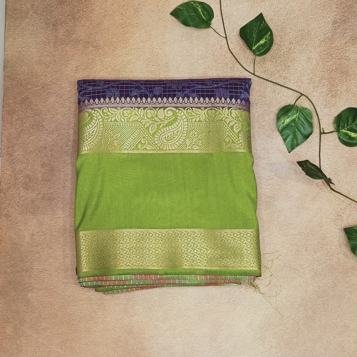 Semi Crepe Silk Saree – Purple & Parrot Green