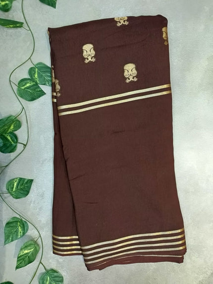 Premium Viscose GandaBerunda Saree - Chocolate Brown
