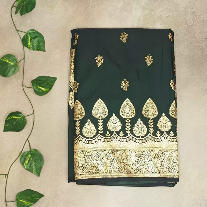 MASHROO SILK SAREE - BOTTLE GREEN
