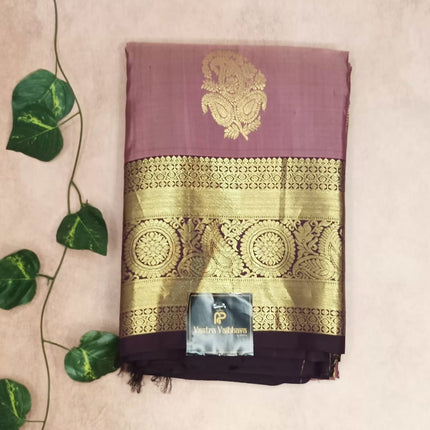 Pure Kanchipuram Silk Saree – Onion pink & Coffee Brown Zari Border