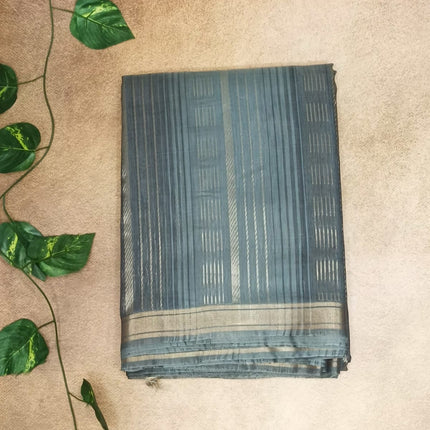 Classic Grey pure Cotton Silk Saree with Subtle Stripes