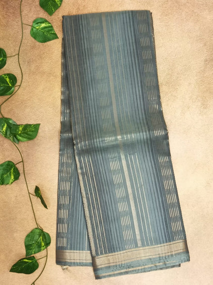 Classic Grey pure Cotton Silk Saree with Subtle Stripes