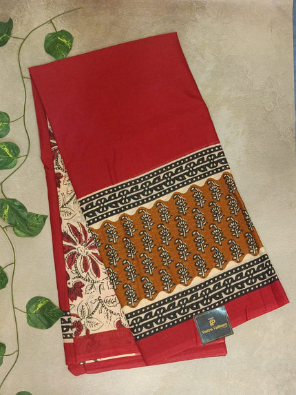 Semi Cotton Bagru Printed Saree