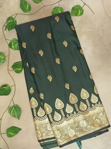 MASHROO SILK SAREE - BOTTLE GREEN