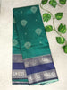 Rama Green & Navy Blue Semi Cotton  Silk Saree with Silver Zari Border
