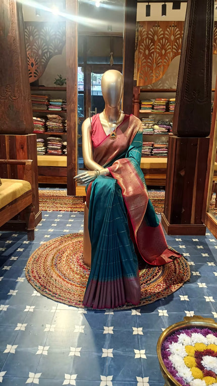 Semi Crepe Premium Quality Vintage Style Saree - TEAL BLUE