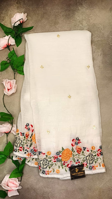 CRUSH TISSUE WITH EMBROIDERY SAREE