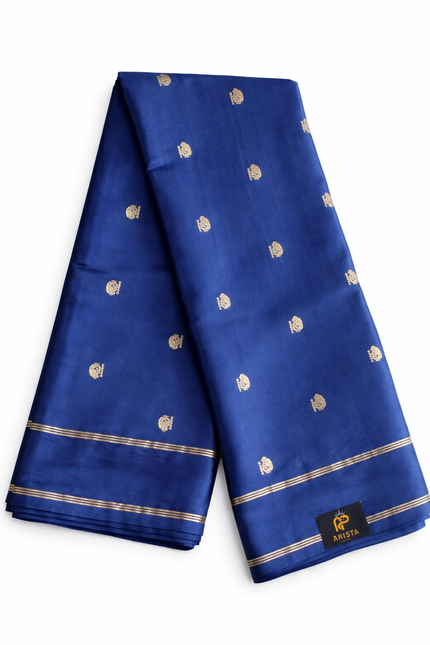 CREPE SILK Ink Blue  & Golden Peacock Motifs Saree