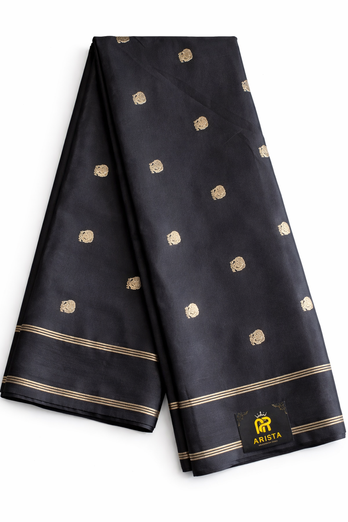 CREPE SILK Black  & Golden Peacock Motifs Saree