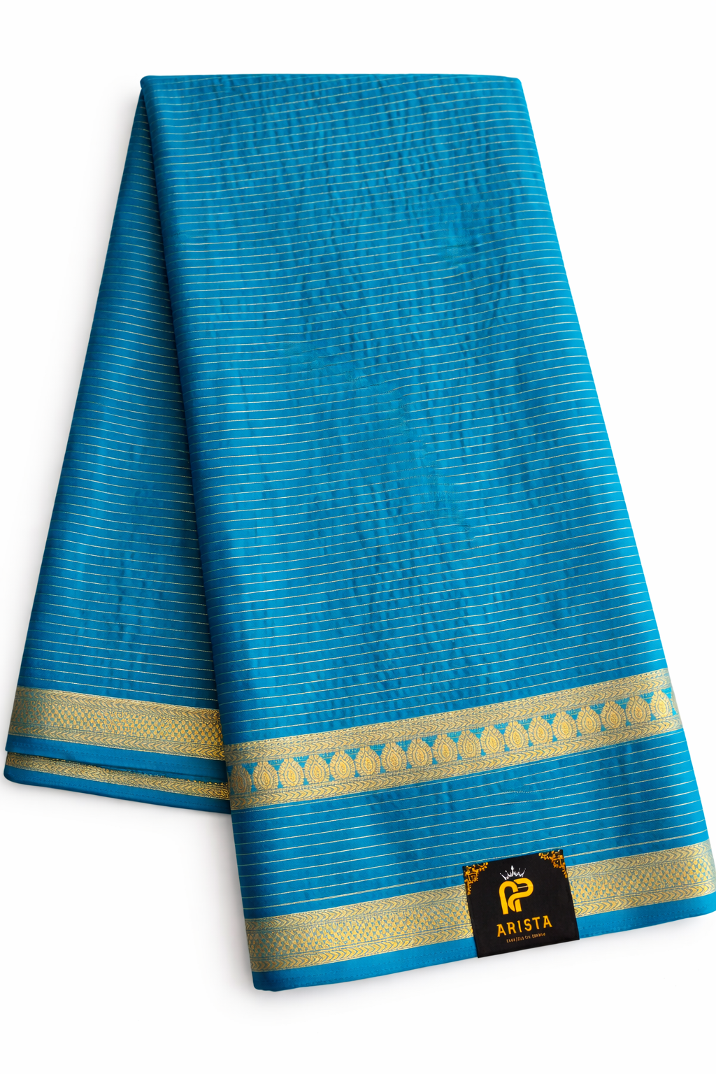 Crepe Silk Ramagreen//blue with Golden Stripes Saree