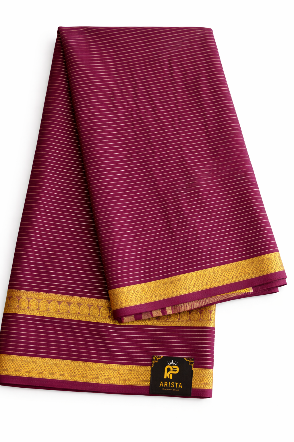 Crepe Silk Coffee Brown with Golden Stripes Saree