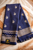 CREPE SILK Ink Blue with Checks Butta