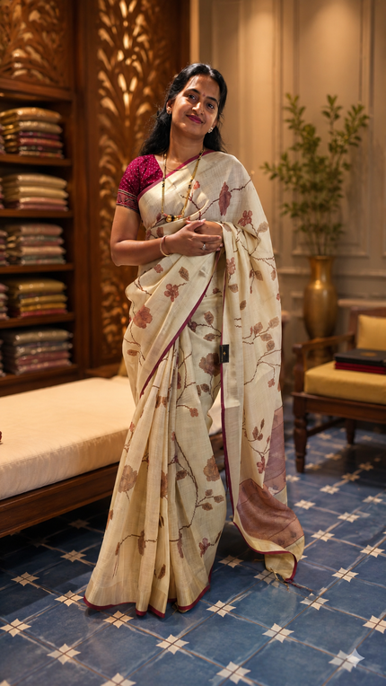 Tissue Linen Digital Printed Saree