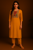Silk Blend Straight Cut Floral Print Kurta Set