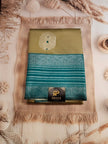 Olive Green & Teal semi cotton  Silk Saree with Silver Zari Border