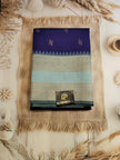 Navy & Sky Blue Semi Cotton Silk Saree with Silver Zari Border