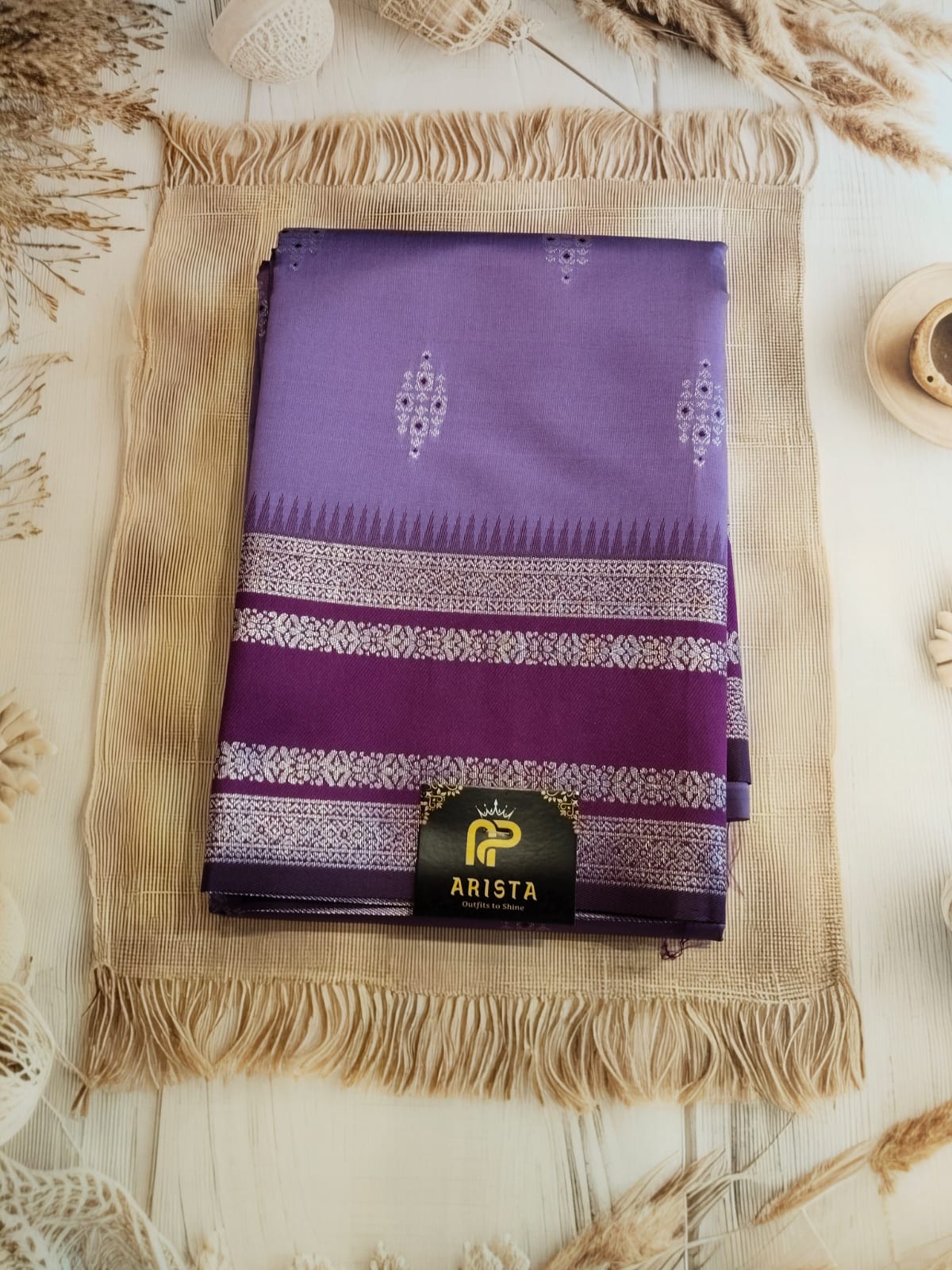 Lavender & Purple Semi Cotton Silk Saree with Silver Zari Border