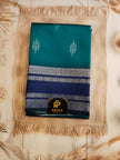 Teal & Navy Semi Cotton Silk Saree with Silver Zari Border