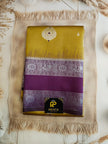 Mustard Yellow & Purple Semi cotton Silk Saree with Silver Zari Border