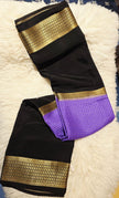 PURE CREPE MYSORE SILK SAREE BLACK AND PURPLE CHECKS