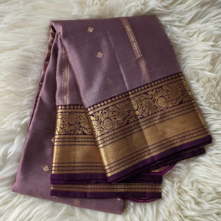 Pure Kanchipuram Silk Saree- PLUM & BROWN