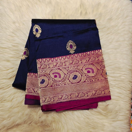 Pure Banarasi Silk Saree - Blue & Pink
