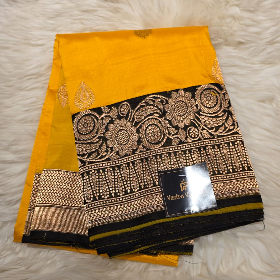 Pure Banarasi Silk Saree - Yellow & Black