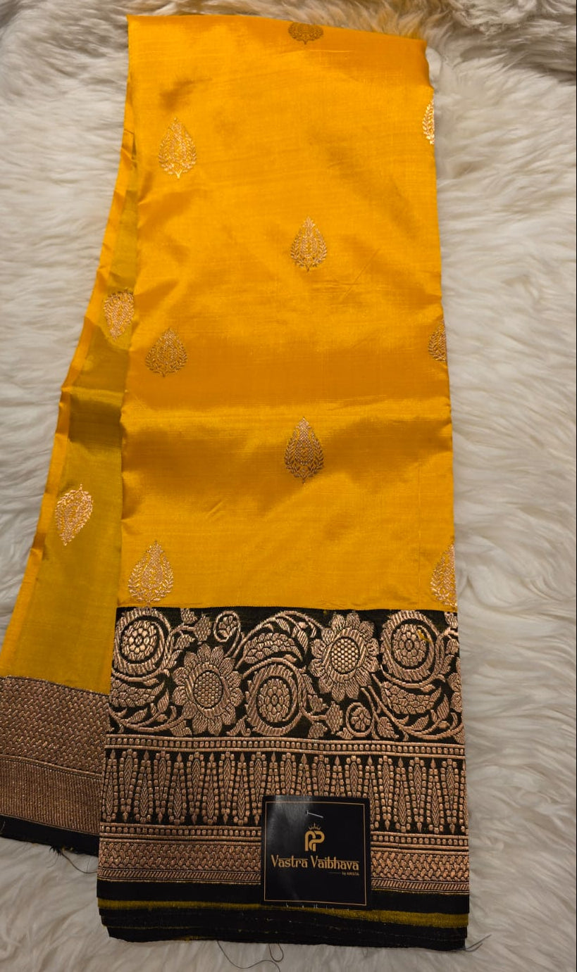 Pure Banarasi Silk Saree - Yellow & Black
