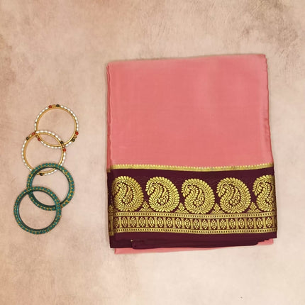 Pure Mysore Crepe Silk Saree Plain Mango Boarder
