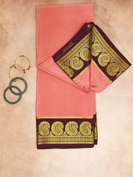 Pure Mysore Crepe Silk Saree Plain Mango Boarder