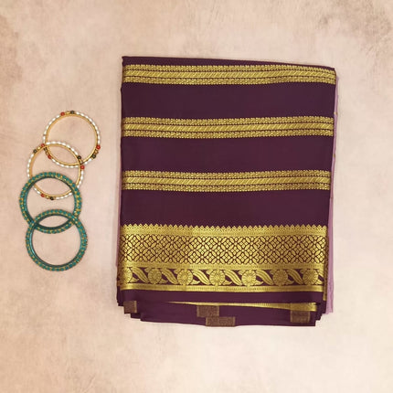 Pure Crepe Mysore Silk Saree gold zari stripes