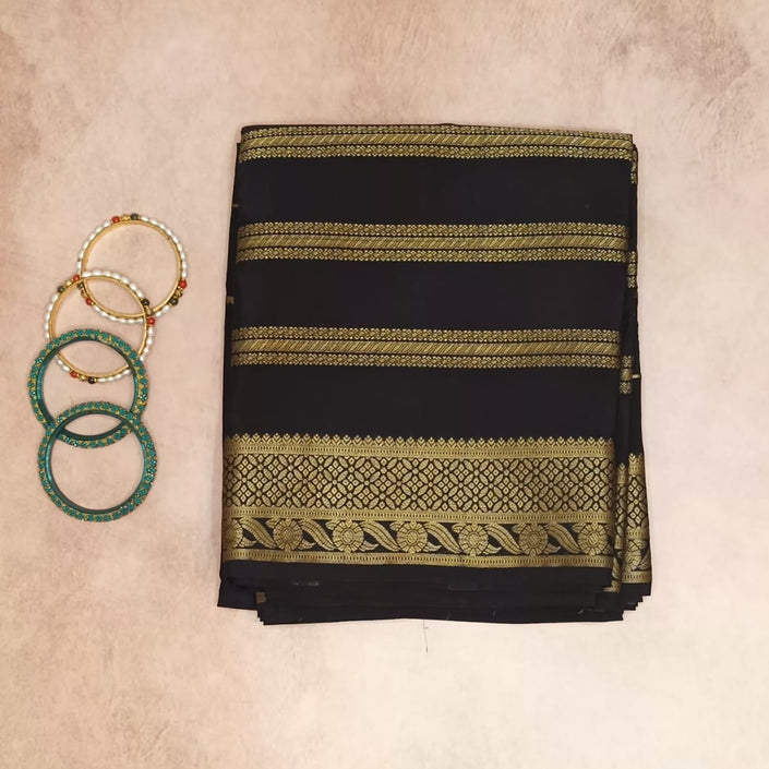 Pure Crepe Mysore Silk Saree Self Black