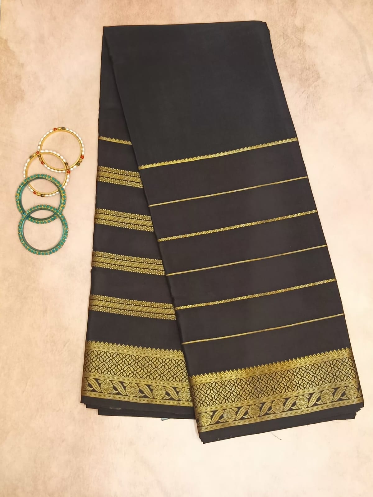 Pure Crepe Mysore Silk Saree Self Black