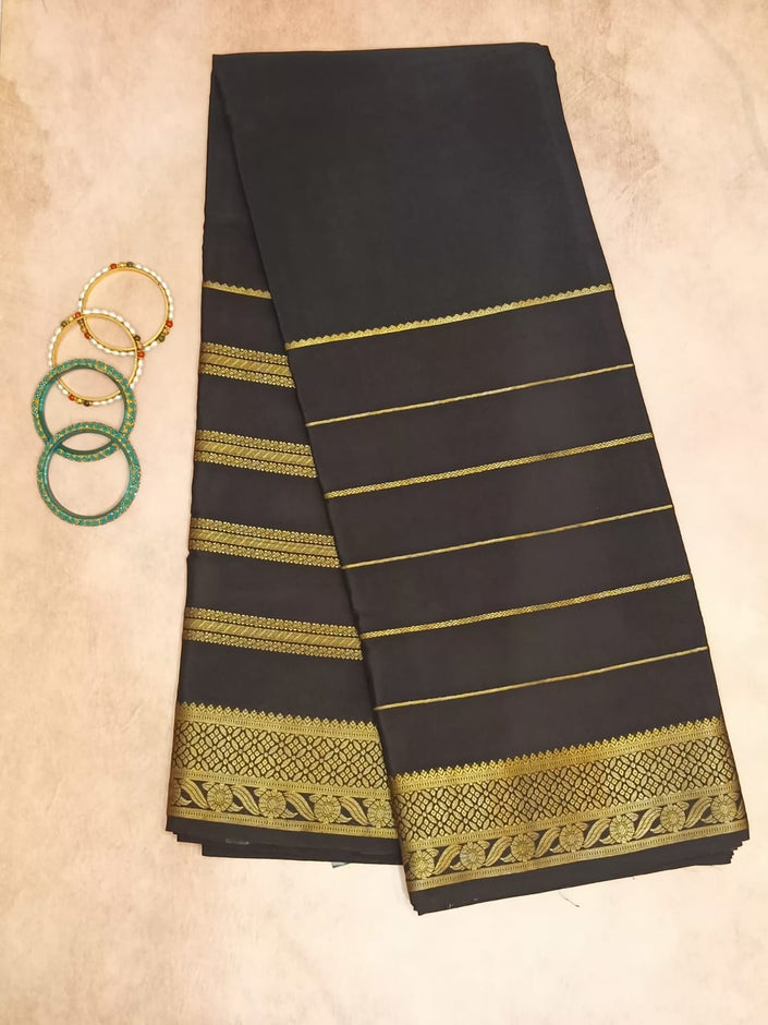 Pure Crepe Mysore Silk Saree Self Black