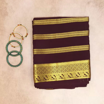 Pure Crepe Mysore Silk Saree Dark Brown Self colour