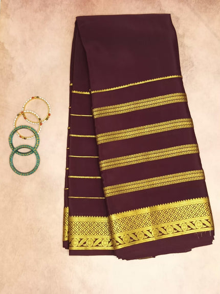 Pure Crepe Mysore Silk Saree Dark Brown Self colour