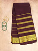 Pure Crepe Mysore Silk Saree Dark Brown Self colour