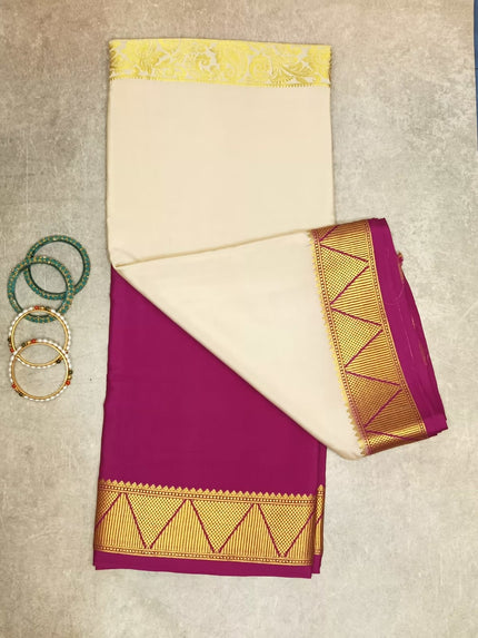 Royal Magenta Pure Crepe Silk Saree Half & Half