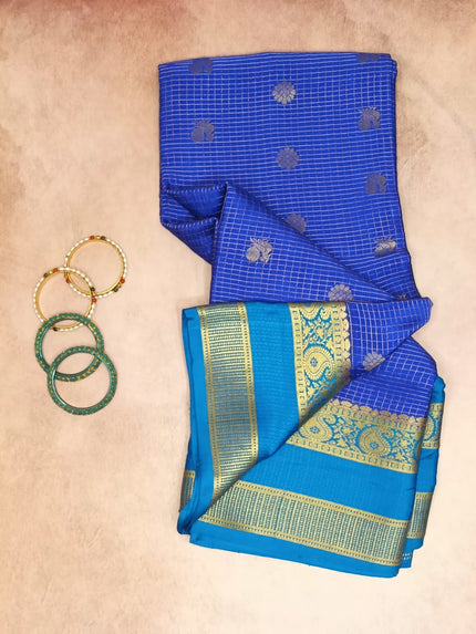 Pure Crepe Mysore Silk Saree - Checks Butta