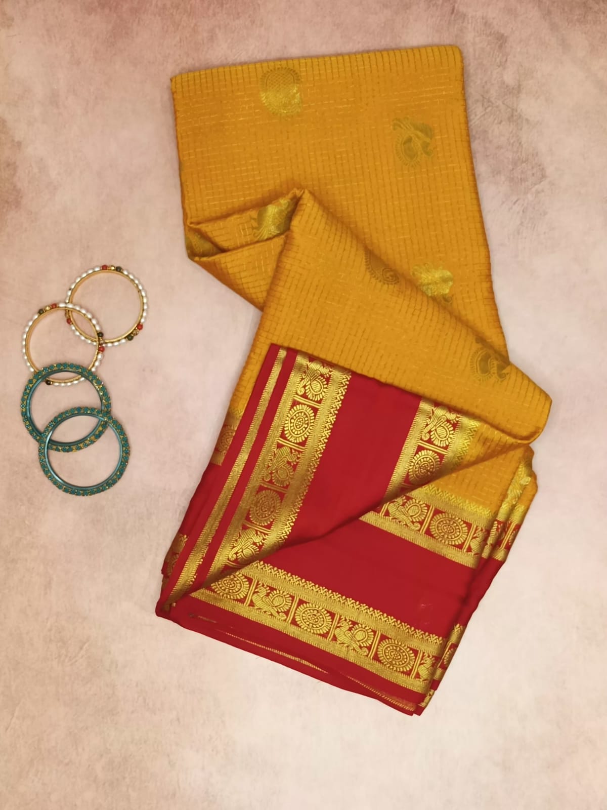 Pure Crepe Mysore Silk Saree - Checks Butta