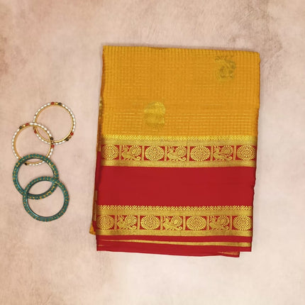 Pure Crepe Mysore Silk Saree - Checks Butta