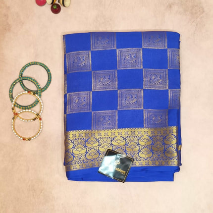 Pure Crepe Mysore Silk Saree Half Box checks