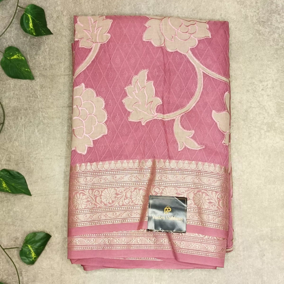 Premium Applique Work Silk Saree – Elegant Rose Pink