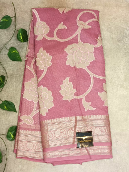 Premium Applique Work Silk Saree – Elegant Rose Pink